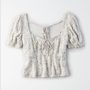 AE Printed Sweetheart Puff Sleeve Top